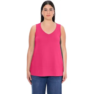 Ulla Popken Damen Top, V-Ausschnitt, Classic, Ärmellos T-Shirts, Magentapink, 50-52 EU