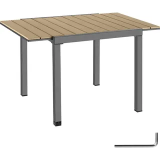 tectake Gartentisch aus Aluminium Inca, 80–120 x 80 x 74 cm, schwarz/braun , Schwarz, Braun , Kunststoff , Baum/Pflanze/Natur , Quadratisch , 80x74x120 cm , Gartenmöbel, Gartentische, Gartentische