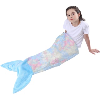 softan Meerjungfrau Schwanz Decke für Kinder, weiche Flanell Fleece Kinder Meerjungfrau Schlafdecke, Regenbogen Ombre Fisch Skala Design Kuscheldecke, Meerjungfrau Geschenke für Mädchen - 100 x 43 cm