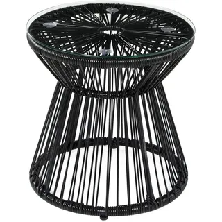 Outsunny Balkontisch, Schwarz, Eisen, PE-Rattan, Glas , Kunststoff , 40x42x40 cm , Gartenmöbel, Gartentische, Balkontische