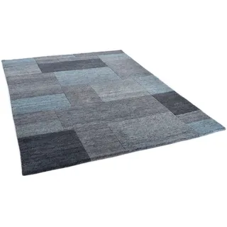 Wollteppich THEKO "Dalas - 7709", blau (türkis), B:250cm H:18mm L:300cm, Schurwolle, Teppiche, Wollteppich, reine Wolle, handgeknüpft, Patchwork Design