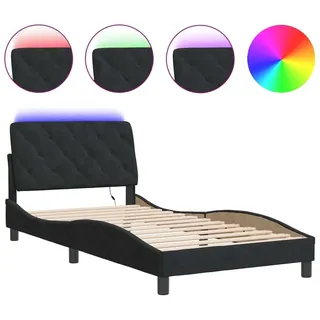 vidaXL Bettgestell mit LED ohne Matratze Schwarz 100x200 cm Samt - Schwarz