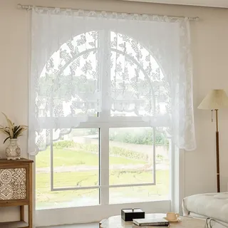 HiSnug Weiß Scheibengardinen für Schönen Fall, H160 x B300 cm, Schmetterlings-Spitzenvorhang für Türen, Gardinen Kurz Halbtransparente Bistrogardine für Fenster Wohnzimmer - 1 Stück