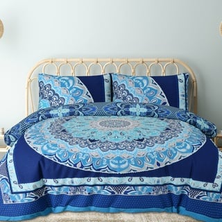 Sleepdown Bettwäsche-Set mit Kissenbezügen, Paisley-Mandala-Design, Blau, geometrisch, wendbar, weich, pflegeleicht, für Kingsize-Bett (220 x 230 cm)