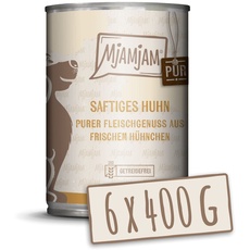 MjAMjAM - Premium Nassfutter für Hunde - purer Fleischgenuss - saftiges Huhn pur 400g, 6er Pack (6 x 400g), naturbelassen mit extra viel Fleisch