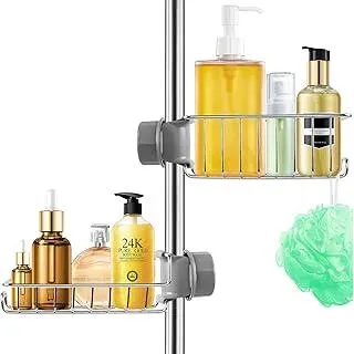 Feebee Duschablage ohne Bohren Edelstahl 2 Stück, Duscharegal Badezimmer Silber Shampoo Halterung für Dusche, Duschgelhalter Rostfrei Duschkorb Seifenhalter für Stange 18mm-27mm