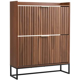 VEVOR Schuhschrank mit 2 Klappen, platzsparender Schuhkipper & Kippschutz, freistehender Schuhregal-Organizer für den Eingang Flur Wohnzimmer Veranda, Schuhregal 80 x 24 x 100 cm Braun