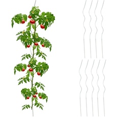 Relaxdays Spiralstäbe Tomaten, 10er Set, Tomatenrankhilfen verzinkter Stahl, Tomatenstäbe, Ø 5 mm, 90 cm lang, Silber