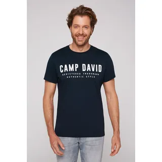 T-Shirt CAMP DAVID, Herren, Gr. M, blau (blau navy), Single Jersey, Obermaterial: 100% Baumwolle, bedruckt, unifarben, normal hüftbedeckend, Rundhals, Shirts T-Shirt, mit Logo-Print auf der Vorderseite, Topseller