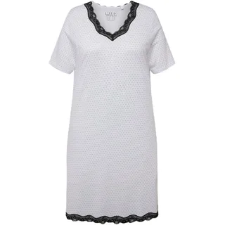 Ulla Popken Damen große Größen Übergrößen Plus Size Nachthemd, Punkte, Spitze, V-Aussschnitt, Halbarm schneeweiß 46+ 830470200-46+