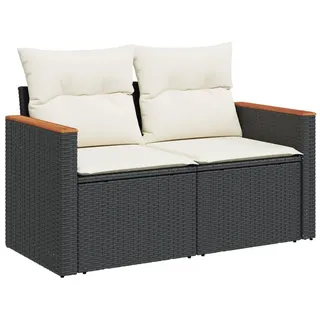 vidaXL Gartensofa mit Kissen 2-Sitzer Schwarz Poly Rattan