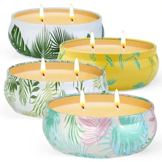 Citronella Kerze Outdoor Groß 4x180g - 270h Brenndauer Citronella Kerze mit 2-Docht System -Outdoor Kerze für Garten, Terrasse & Picknick,Kerzen Geschenksets