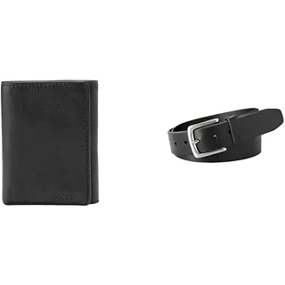 FOSSIL Herren Ingram Schwarzes Leder Portemonnaie und Joe Gürtel, Set