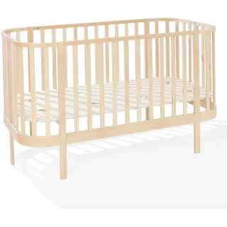 ATB MEBLE Gitterbett 140x70 cm - 2in1 Babybett Kinderbett umbaubar - GRAND Beistellbett Baby - Bett Baby Mitwachsend - Jugendbett - Holz - Braun