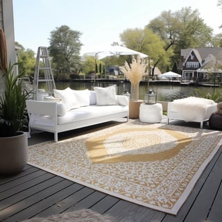 ELLE DECORATION In- und Outdoor«, rechteckig, 5 mm Höhe, Flachgewebe, In-& Outdoor, Modern, Wendeteppich, Balkon, Wohnzimmer – Ocker, 120x170cm