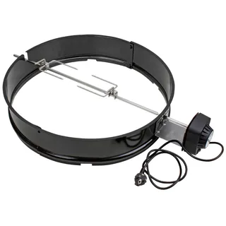 Cook>it® Drehspieß für Kugelgrill Ø57 cm – Komplettset mit emailliertem Stahlring, Edelstahlspieß & 230V Motor, Schwarz/Silber
