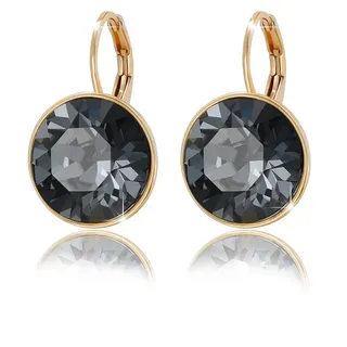 XUPING Runde Rosegold Kristall Ohrringe Hängend Creolen Glitzernde öSterreichische Kristalle Elegante Ohrringe 18K Gold Schmuck Geschenke FüR Damen(Black Gold)