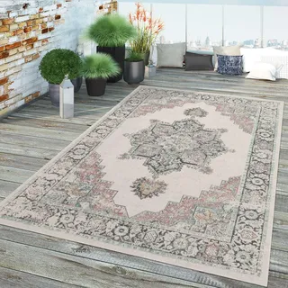 TT Home In- & Outdoor-Teppich, Kurzflor Für Balkon Terrasse, Orient-Muster In Beige Größe 200 cm Rund - Creme