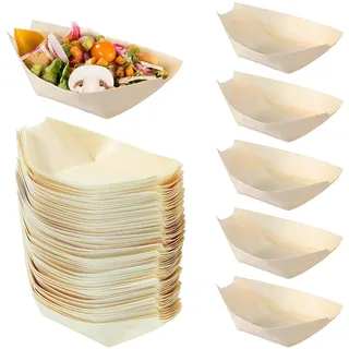 100 Stück Schiffchen Snackschalen, Einweg Bambus Schalen für Fingerfood, Snacks & Grillpartys, Fingerfood Schale 17 cm Schiffchen aus Holz für Knabbereien Geburtstag Hochzeit Ostern Party Supplies