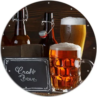 Wallario rundes Outdoor-Poster für Garten oder Balkon, Motiv Biervarianten - Pils im Glas Flaschenbier Schild Craft Beer, 120 cm Durchmesser - Braun