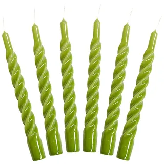 Candles with a Twist®, Stabkerzen gedreht, Hergestellt in Italien, 25 Farben verfügbar, Tafelkerzen lackiert, Spiralkerzen lange Brenndauer 5 Stunden, Kerzen Deko, 6 Stück, 2,2 x 21cm (Apfelgrün)