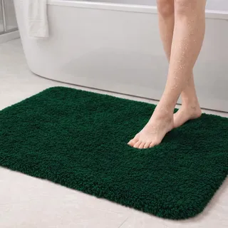 PUFFMAT Mikrofaser-Badematte 90 x 60 cm, Dunkelgrün, saugfähige Badematte mit weichem Plüschflor und TPR-Rückseite, maschinenwaschbare Badematte für Dusche, Badewanne, Toilette und Gästebad
