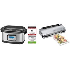 Profi Cook SV-1112 ProfiCook Sous Vide – Schongarer Topf und Vakuum für Küche Kochen bei niedrigen Temperaturen, 8,5 l, 520 W, grau/schwarz, 8.5 liters & CASO VC10 Vakuumierer - 30cm lange