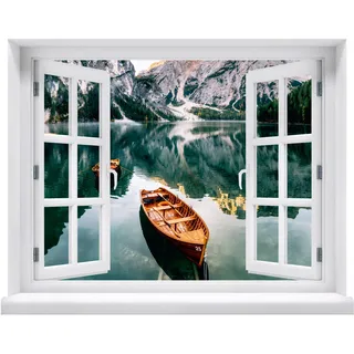 Wandtattoo - Fenster mit Aussicht auf Bergsee 100 x 78 cm – Wandsticker