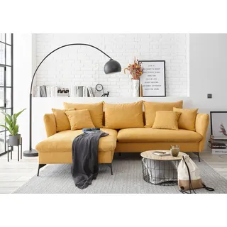 OTTO home Ecksofa »LIVORNO,258 cm, L-Form,« Schlaffunktion u. Bettkasten (139/224cm), Samt, Struktur, Webstoff, gelb
