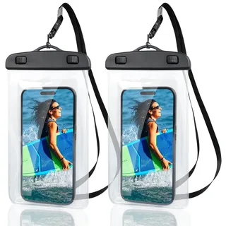 AiQInu 2 stück wasserdichte Handyhülle, IPX8 Unterwasser Handyhülle mit Armbänder, 6,5 Zoll Wasserfeste Handyhülle, Waterproof Phone Case Kompatibel mit iPhone 15 14 13 12 Pro Galaxy S24 S23