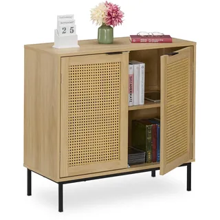 Relaxdays Sideboard 76 x 80 x 35 cm Natur / Schwarz