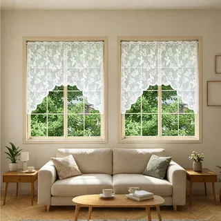 UCFBWO 2er Set Scheibengardinen Modern 160x100, Schmetterling Weiß | Halbtransparente Kurzgardinen mit 3-4cm Tunnelzug. Perfekt als Küchengardinen oder Bistro Gardinen im Landhausstil