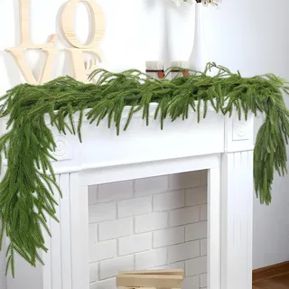 Weihnachten Deko, 1 Stück Weihnachtsgirlande 1.8M Künstliche Norfolk Pine Girlande Weihnachten aus PVC Grüne Weihnachtsgirlanden für Innen Kamin Treppe Wand Tür Außen (180cm)
