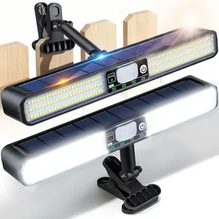 Jeebel 2 Stück Solarlampen für Außen mit Bewegungsmelder 28cm Clip-On Solarleuchte mit 160LEDs/5 Modi/IP65/Rot-Blau Warnlicht, Superhell 1200LM Außenstrahler für Camping Garten Garage Zaun Beleuchtung