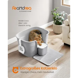 Feandrea extragroße Katzentoilette, für große Katzen, mit hohen Seitenwänden, taubengrau - Grau