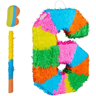 Relaxdays Pinata Zahl 6 HBT: 50,5 x 35,5 x 7,5 cm bunt