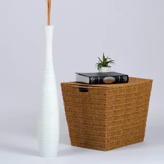 Leewadee Große Deko Bodenvase Für Dekozweige, Hohe Standvase Für Pampasgras, Design Holzvase, 70 cm, Weiß