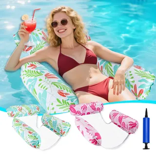 GCRQ Luftmatratze Pool Wasser Wasserhängematte, 2 Stück Mehrzweck Pool-Hängematte mit Schwimmenden Stühlen, für Schwimmbad, Strand und Sommer-Pool, Spielzeug für Partys und Geschenke (Rosa, Grün)