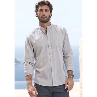 Langarmhemd H.I.S, Herren, Gr. L (41/42), N-Gr, beige, Web, Obermaterial: 100% Baumwolle, unifarben, regular fit, Rundhals, Manschette, Hemden Langarmhemd, Regular Fit, Stehkragenhemd mit Brusttasche, reine Baumwolle