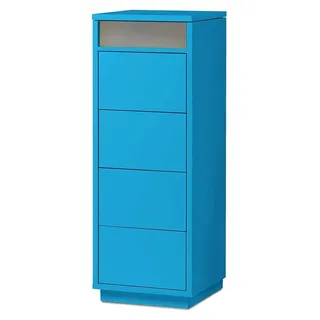 Kommode mit 4 Schubladen, Klappdeckel und Dokumentenablage mit Glasfenster - Schubladenturm - Push-to-Open Sideboard - Farbe: türkis-blau - Türkis