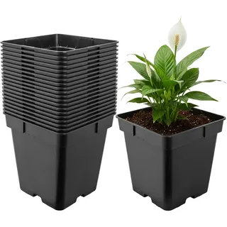 Garronda Pflanztopf Kunststoff 18 x 18 x 18 cm (4L) 20er Set eckig mit Drainagelöchern Blumentopf robust Pflanzentopf für Garten Gewächshaus Balkon Anzucht Innen Außenbereich Schwarz GD-0199