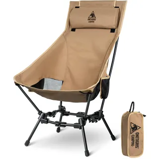 OneTigris DRAGONHIDE Campingstuhl Hochlehner faltbar 125 kg, Klappstuhl Camping leicht, Angelstuhl klappbar mit 2 Seitentaschen, Faltstuhl Ultraleicht für Outdoor, Wandern(Kojote Braun)
