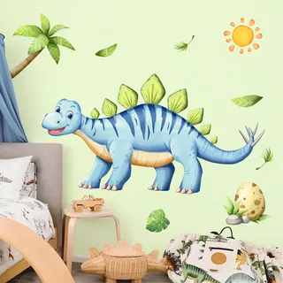 Tanlaby Blau Dinosaurier Groß Wandaufkleber Dino Wandtattoo Kinderzimmer Junge Wandsticker Dschungel Tiere Palmen Wanddeko für Jungen und Mädchen Spielzimmer Babyzimmer