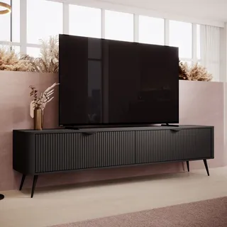 AX LIVING Moderner TV Lowboard Schwarz Matt Vespasia 200 2T – 200 cm - Schwarz