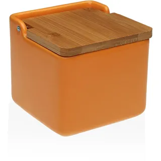 DRW Salzstreuer aus Keramik, Orange, mit Deckel, 11,5 x 12,2 x 12,2 cm