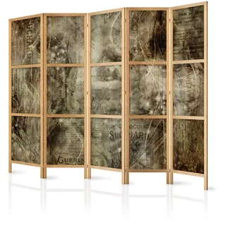 murando - Paravent Raumteiler Holz Vintage Retro, 225x172 cm, 5-teilig | Mobiler Sichtschutz, sofort einsatzbereit, Holzrahmen, ideal fürs Wohnzimmer oder Büro, geruchsneutral, lichtbeständig