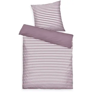 Herding TOM TAILOR Renforcé-Bettwäsche, 80x80 cm + 135x200 cm, 100% Baumwolle/ Renforcé, mit Wendemotiv und farbigem Markenreißverschluss, MEDIUM STRIPES Lila, Weiß (Cozy Mauve & Crisp White)