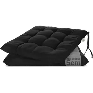 Brandsseller 2er Set Stuhlkissen 40x40 cm Sitzkissen Polster Stuhlauflage mit Haltebändern Dekokissen für Indoor Outdoor gesteppt- Schwarz