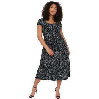 Trendyol Damen Midi Off-Shoulder Regular Fit Knit Plus Size Dress Kleid, schulterfrei, Normale Passform, Strickkleid, Übergröße, Schwarz, XXX-Large