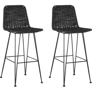 BELIANI Barstuhl 2er Set Schwarz Rattan mit Lehne Fußstützen Metallbeine Boho Design Thekenstuhl Küchenstuhl Wohnzimmer Küche Bar Wohnküche - Schwarz